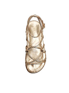 Vista superior de la sandalia Begonia destacando la puntera redondeada y la disposición delicada de las tiras sobre la plantilla