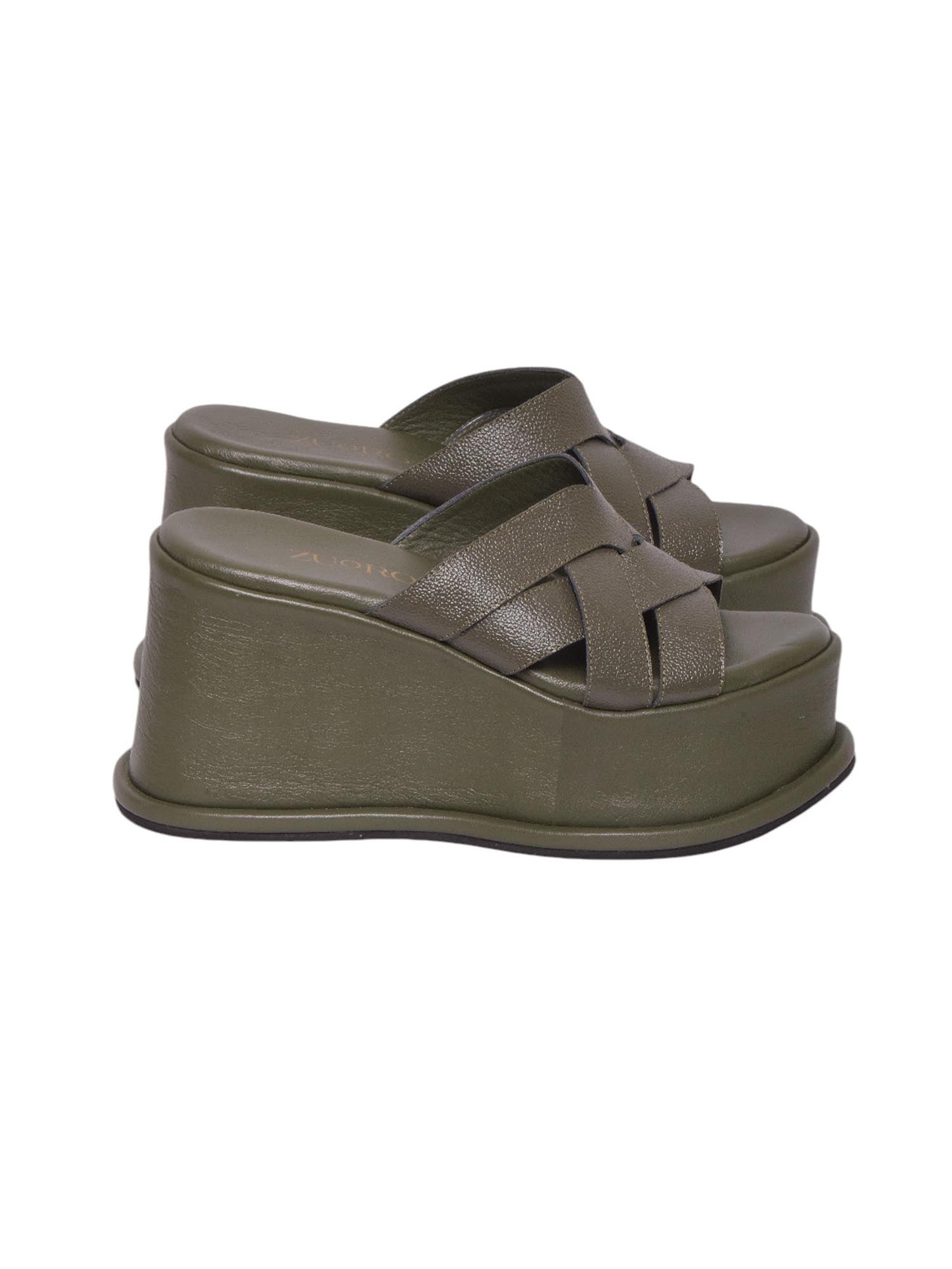 Perfil de la sandalia Zentra de Zuoro Shoes, mostrando la elevación de la plataforma corrida y la estructura ergonómica del diseño slide